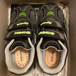 Toddler boy size 10 Geox sneakers. Black and neon green